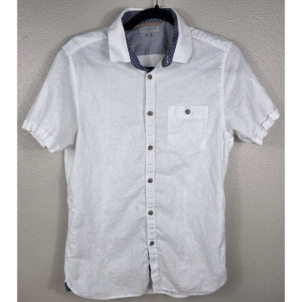 Ted Baker London White Linen Cotton Button Front Shirt Women's Size 3 Medium